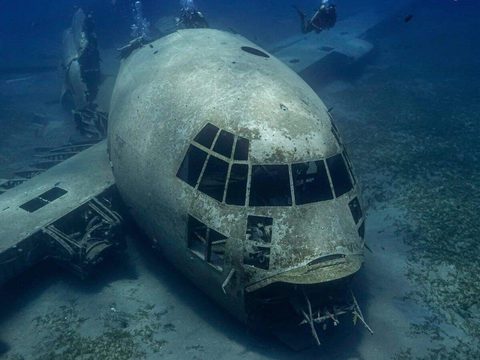 Underwater at the Hercules C-130 dive site in Aqaba