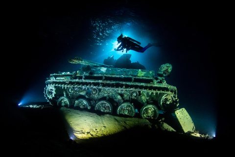 A decommissioned tank at Aqaba's Underwater Military Museum